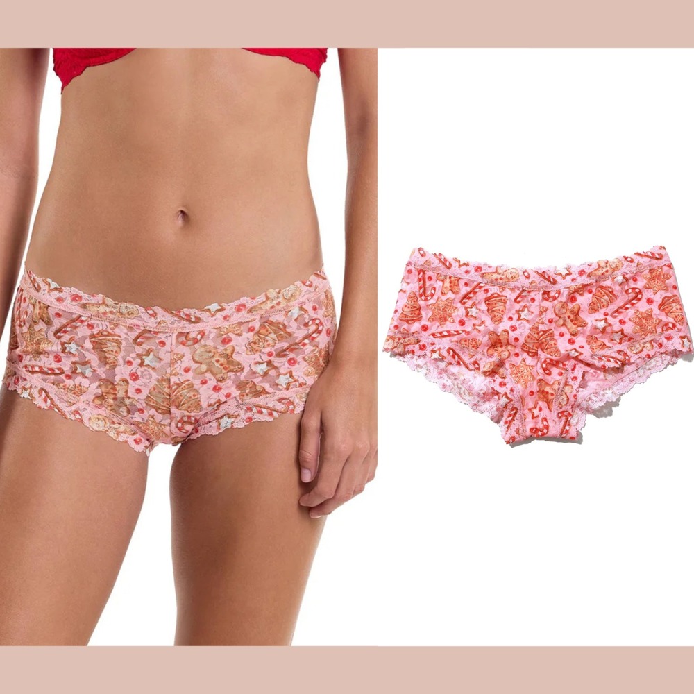 NWT $39 Hanky Panky [ XS ] Printed Signature‎ Lace Boyshort Gingerbread #6914